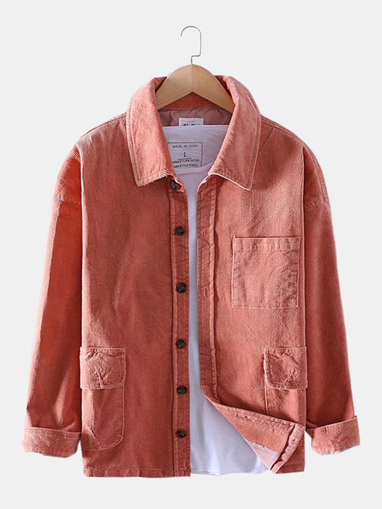 Chaqueta De Manga Larga De Pana Vintage Con Múltiples Bolsillos Para Hombre