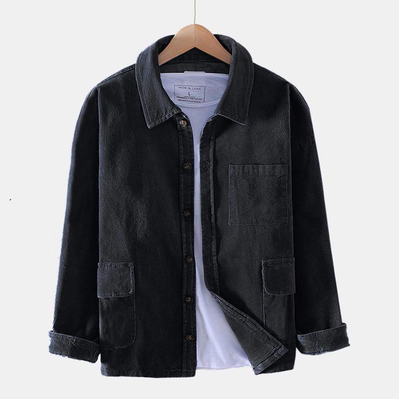 Chaqueta De Manga Larga De Pana Vintage Con Múltiples Bolsillos Para Hombre