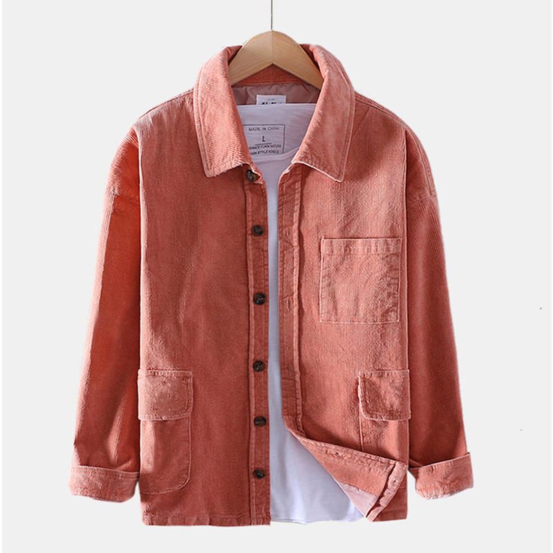 Chaqueta De Manga Larga De Pana Vintage Con Múltiples Bolsillos Para Hombre