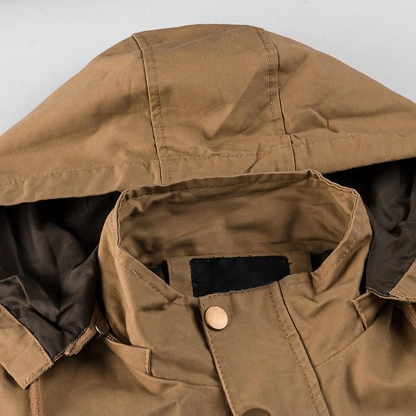 Chaqueta Militar Con Capucha De Algodón Lavado Con Múltiples Bolsillos De Trabajo Informal