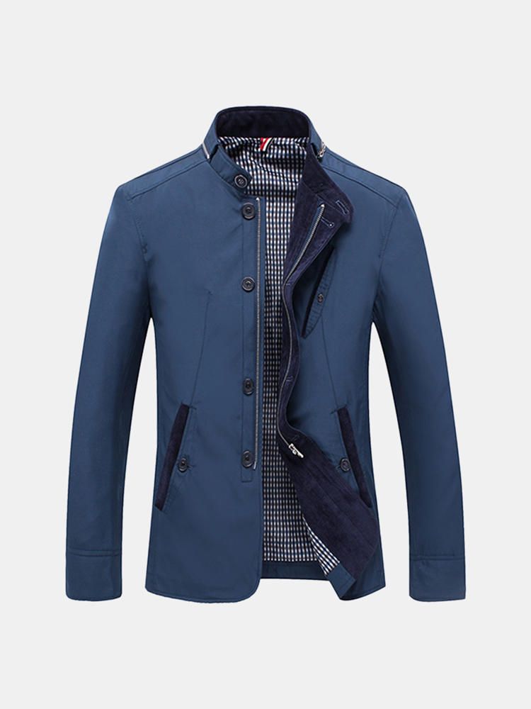 Chaqueta De Moda Con Personalidad De Cuello Alto De Un Solo Pecho Con Cremallera Ajustada De Negocios Informal Para Hombre