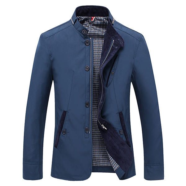 Chaqueta De Moda Con Personalidad De Cuello Alto De Un Solo Pecho Con Cremallera Ajustada De Negocios Informal Para Hombre