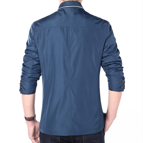 Chaqueta De Moda Con Personalidad De Cuello Alto De Un Solo Pecho Con Cremallera Ajustada De Negocios Informal Para Hombre