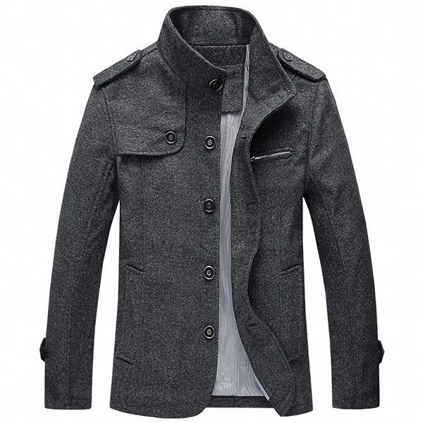 Chaqueta De Negocios De Largo Medio Con Charretera De Cuello Alto Para Hombre