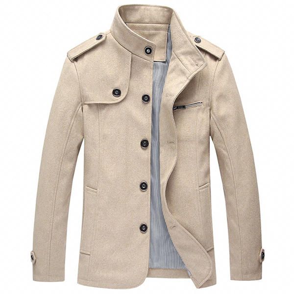 Chaqueta De Negocios De Largo Medio Con Charretera De Cuello Alto Para Hombre