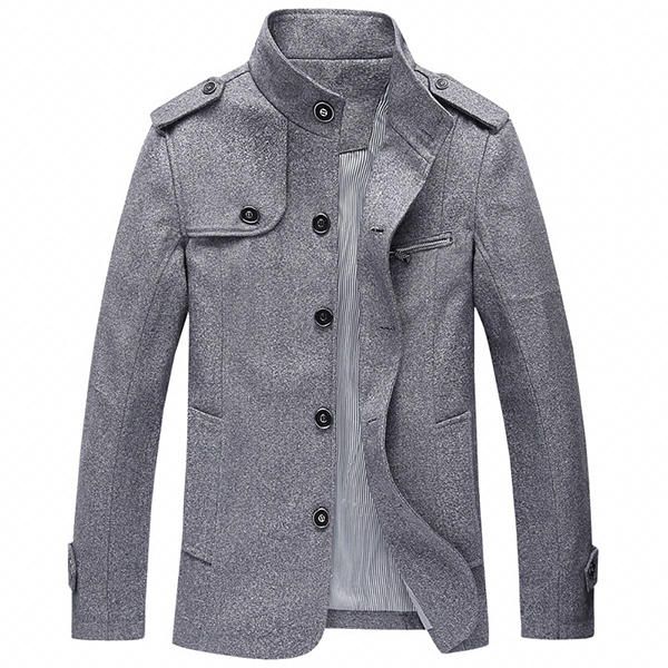 Chaqueta De Negocios De Largo Medio Con Charretera De Cuello Alto Para Hombre