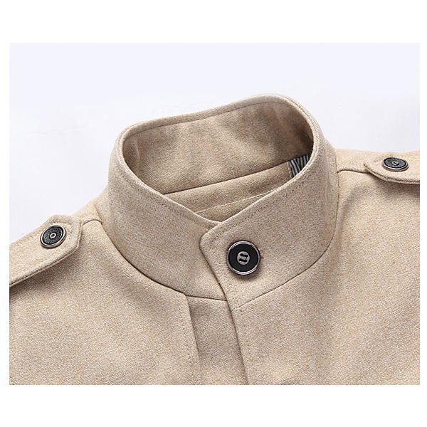 Chaqueta De Negocios De Largo Medio Con Charretera De Cuello Alto Para Hombre