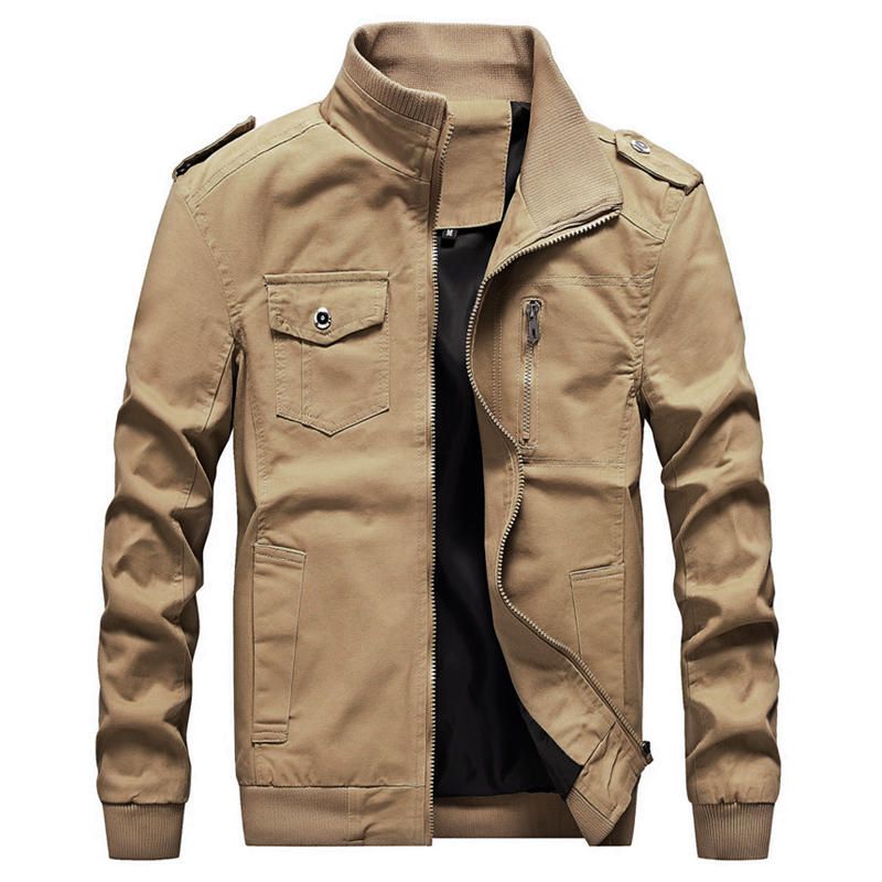 Chaqueta De Otoño Estilo Cargo De Algodón Con Bolsillos Estilo Militar Para Hombre