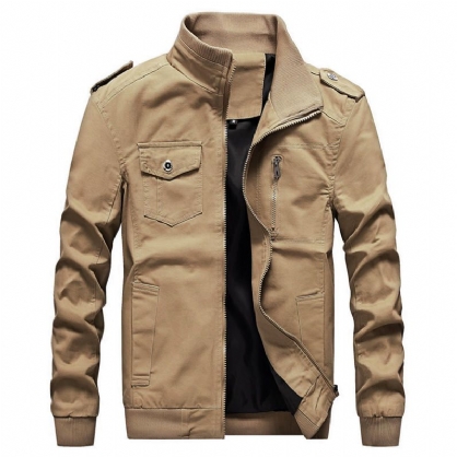 Chaqueta De Otoño Estilo Cargo De Algodón Con Bolsillos Estilo Militar Para Hombre