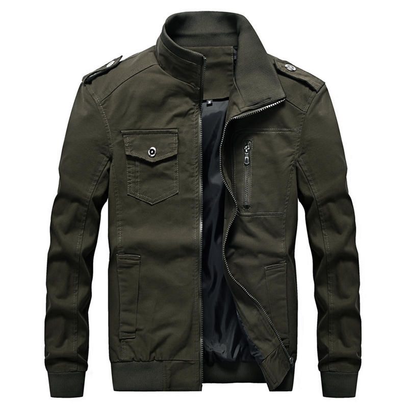 Chaqueta De Otoño Estilo Cargo De Algodón Con Bolsillos Estilo Militar Para Hombre