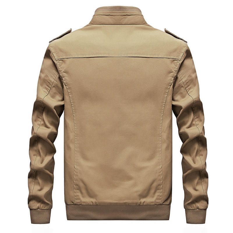 Chaqueta De Otoño Estilo Cargo De Algodón Con Bolsillos Estilo Militar Para Hombre