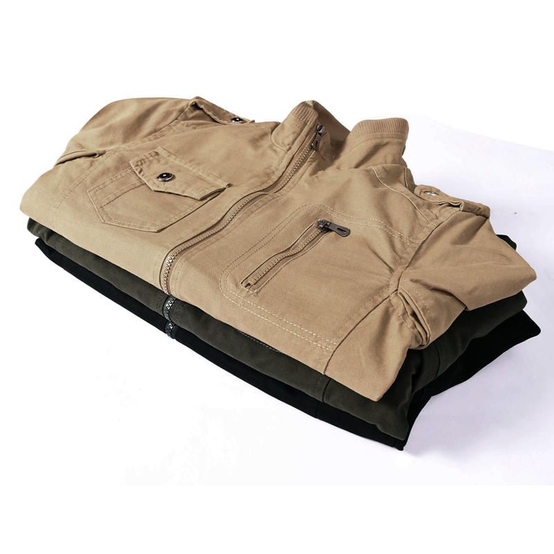 Chaqueta De Otoño Estilo Cargo De Algodón Con Bolsillos Estilo Militar Para Hombre