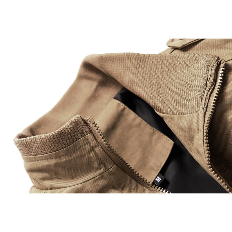 Chaqueta De Otoño Estilo Cargo De Algodón Con Bolsillos Estilo Militar Para Hombre