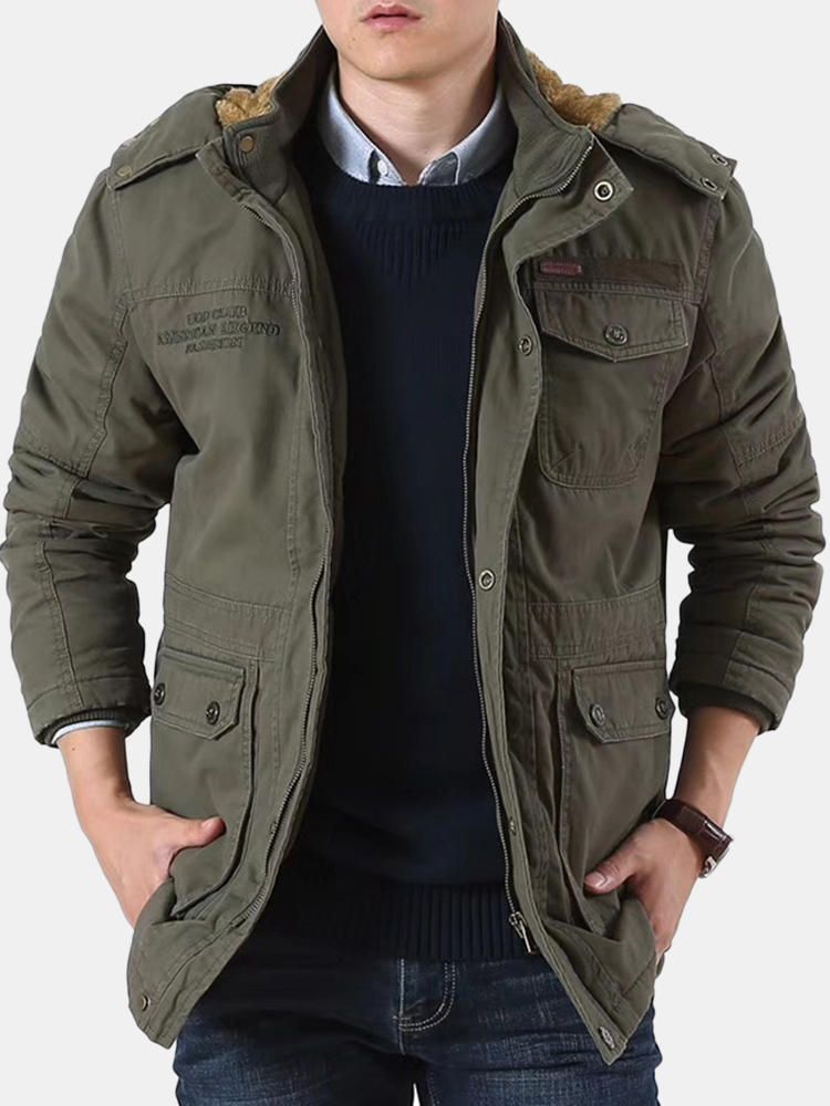 Chaqueta Parka Con Capucha Desmontable Cálida Gruesa De Lana De Invierno Para Hombre