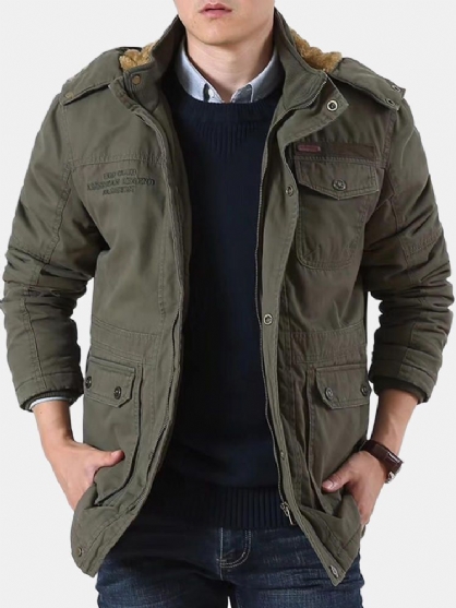 Chaqueta Parka Con Capucha Desmontable Cálida Gruesa De Lana De Invierno Para Hombre