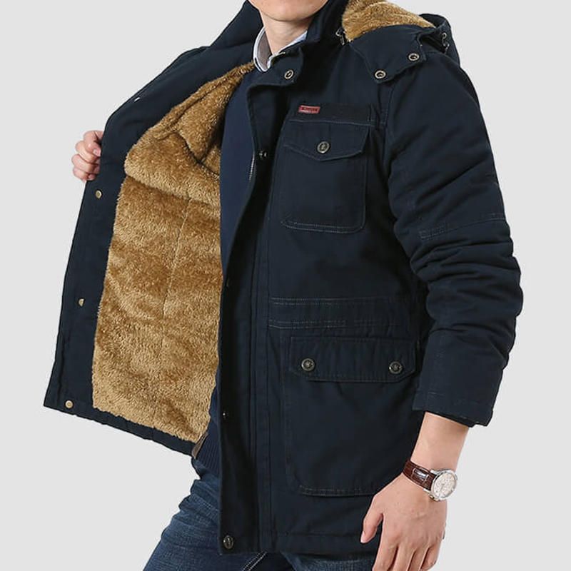 Chaqueta Parka Con Capucha Desmontable Cálida Gruesa De Lana De Invierno Para Hombre