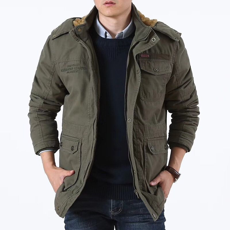 Chaqueta Parka Con Capucha Desmontable Cálida Gruesa De Lana De Invierno Para Hombre