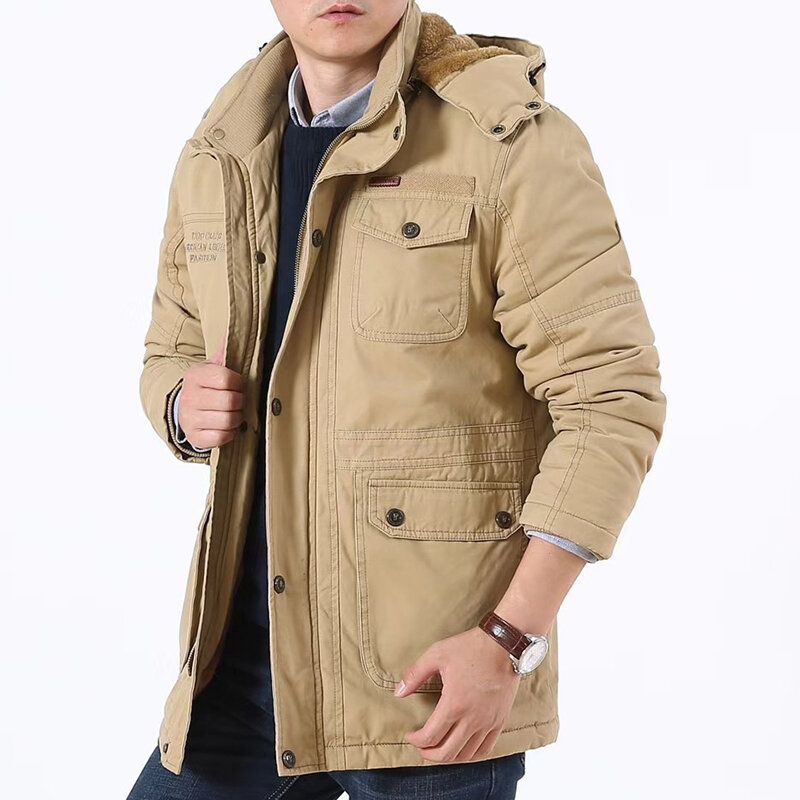 Chaqueta Parka Con Capucha Desmontable Cálida Gruesa De Lana De Invierno Para Hombre