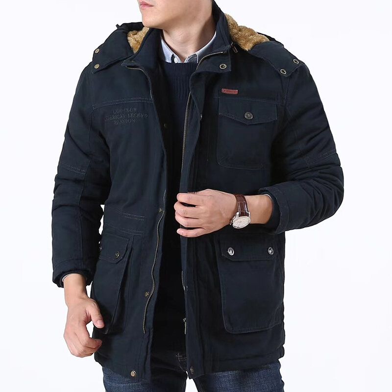 Chaqueta Parka Con Capucha Desmontable Cálida Gruesa De Lana De Invierno Para Hombre