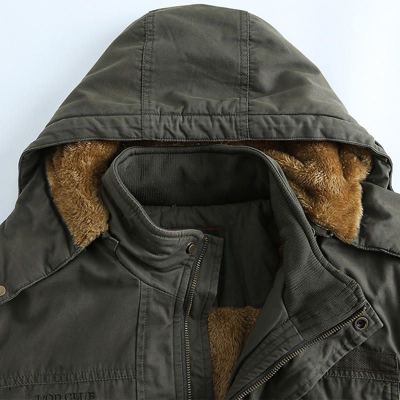 Chaqueta Parka Con Capucha Desmontable Cálida Gruesa De Lana De Invierno Para Hombre