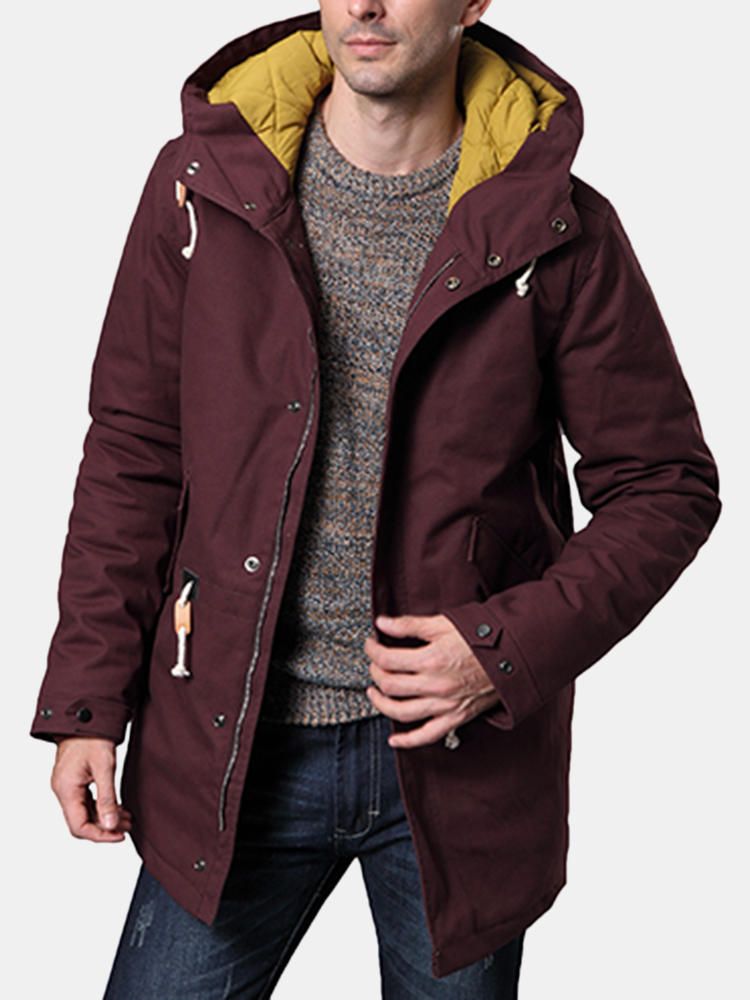 Chaqueta Parka Con Capucha De Medio Largo Acolchado De Algodón Cálido Y Grueso Para Hombre De Invierno Más