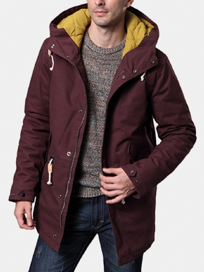 Chaqueta Parka Con Capucha De Medio Largo Acolchado De Algodón Cálido Y Grueso Para Hombre De Invierno Más