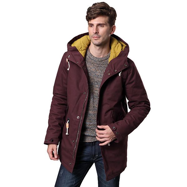 Chaqueta Parka Con Capucha De Medio Largo Acolchado De Algodón Cálido Y Grueso Para Hombre De Invierno Más