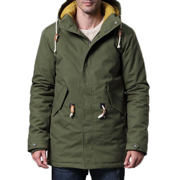 Chaqueta Parka Con Capucha De Medio Largo Acolchado De Algodón Cálido Y Grueso Para Hombre De Invierno Más