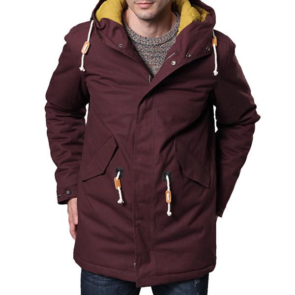 Chaqueta Parka Con Capucha De Medio Largo Acolchado De Algodón Cálido Y Grueso Para Hombre De Invierno Más