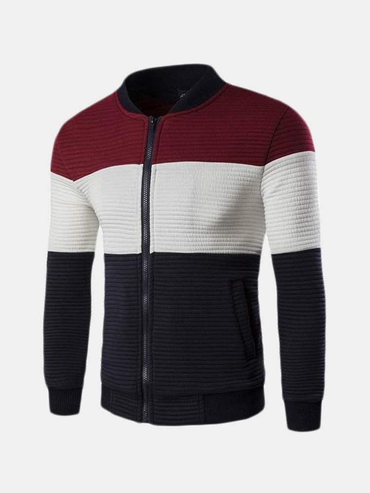 Chaqueta De Patchwork De Empalme De Color De Estilo Británico Con Cuello De Béisbol Para Hombre