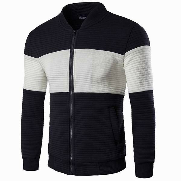 Chaqueta De Patchwork De Empalme De Color De Estilo Británico Con Cuello De Béisbol Para Hombre