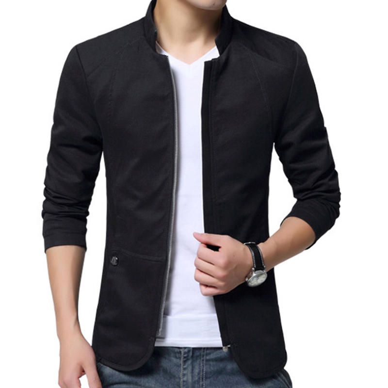 Chaqueta Sólida Informal De Algodón Con Cuello Alto De Negocios De Moda Para Hombres