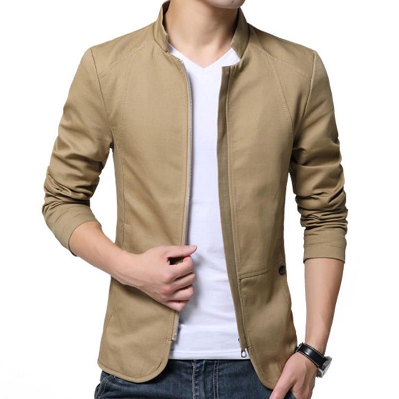 Chaqueta Sólida Informal De Algodón Con Cuello Alto De Negocios De Moda Para Hombres