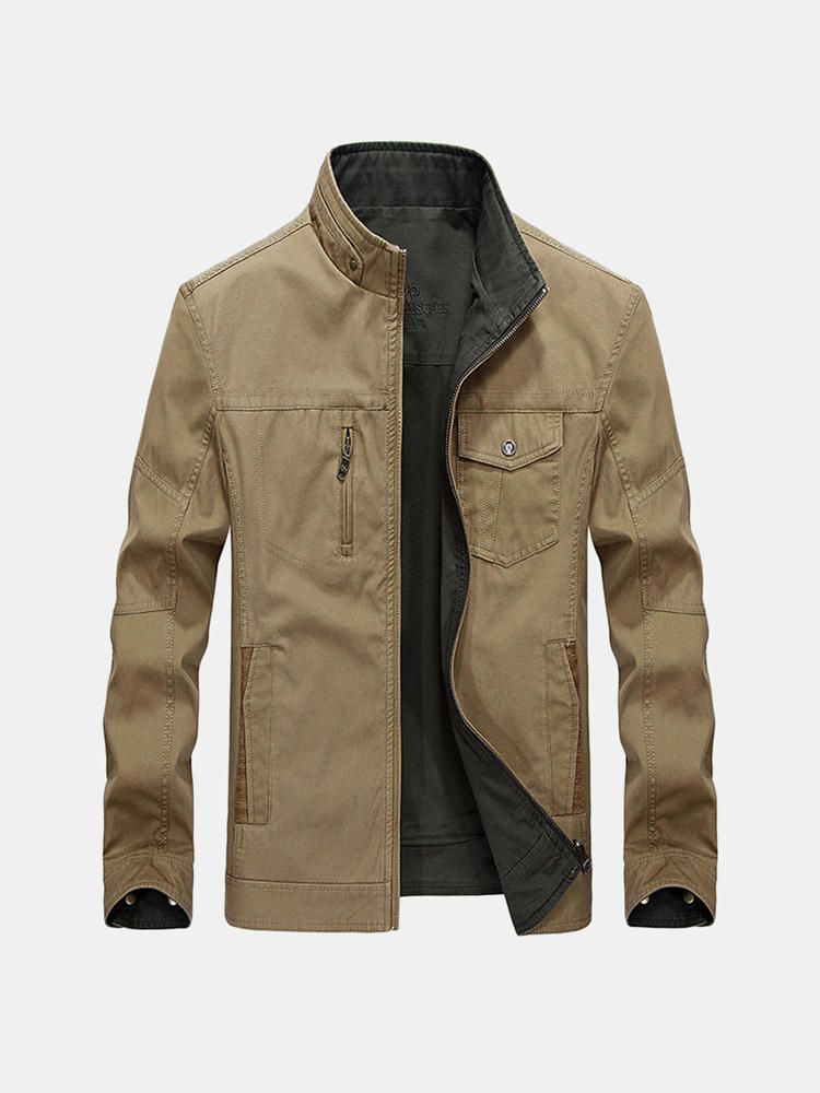 Chaqueta Suelta Cortavientos 100% Algodón De Dos Lados De Talla Grande Para Hombre