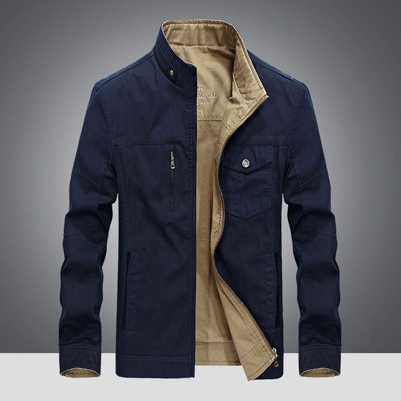 Chaqueta Suelta Cortavientos 100% Algodón De Dos Lados De Talla Grande Para Hombre