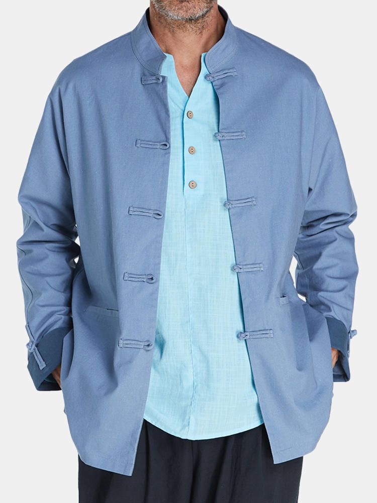 Chaqueta Suelta De Lino De Algodón Con Cuello Mandarín De Estilo Chino Vintage De Dos Lados Para Hombres