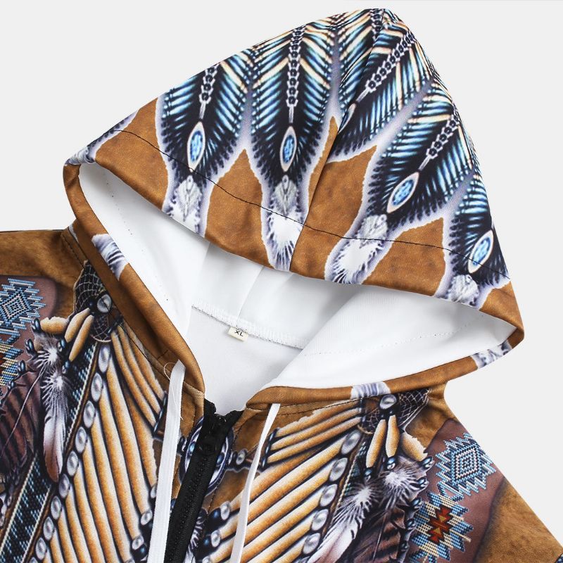 Chaqueta Suelta De Manga Larga Con Estampado Étnico Para Hombre