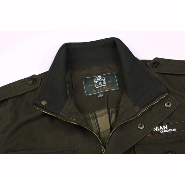 Chaquetas De Algodón Con Cuello Alto Para Hombre Casual Al Aire Libre Con Múltiples Bolsillos Charreteras Decoración