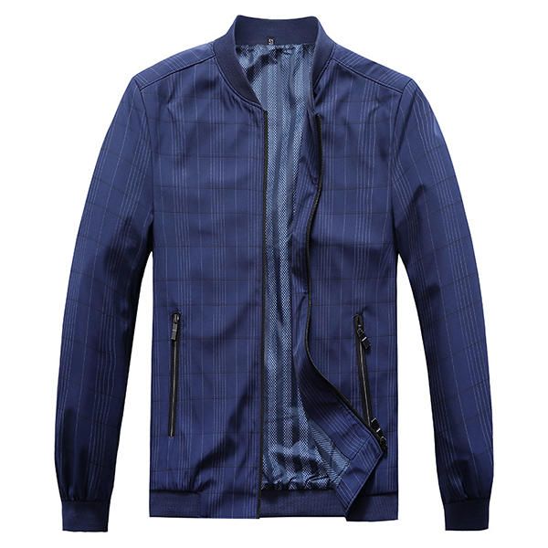 Chaquetas Con Bolsillos Con Cremallera Con Estampado De Cuello Alto Informal De Otoño Para Hombres