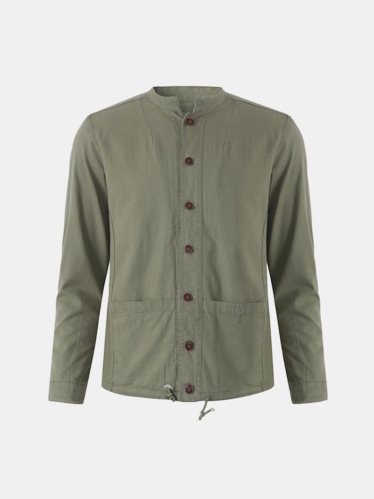 Chaquetas De Cuello Alto De Manga Larga De Lino De Algodón De Estilo Chino Vintage Para Hombres