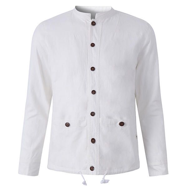 Chaquetas De Cuello Alto De Manga Larga De Lino De Algodón De Estilo Chino Vintage Para Hombres