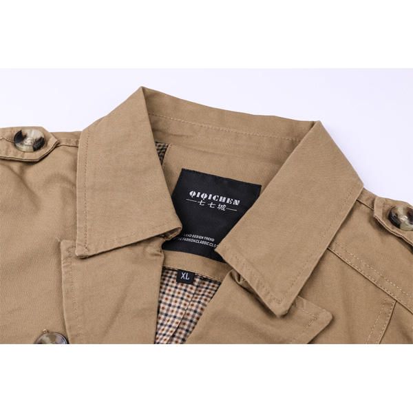 Gabardina De Primavera Con Cuello De Solapa Para Hombre Chaqueta De Algodón Militar