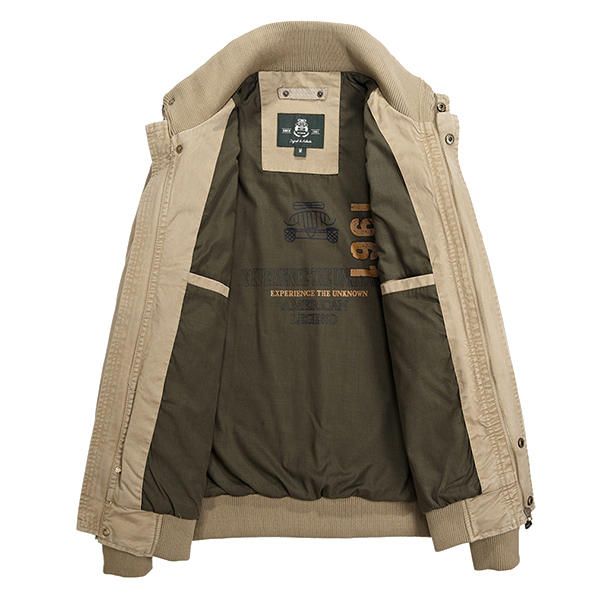 Hombre Outdoor Stand Collar Color Sólido Militar Bolsillos Grandes Chaqueta Algodón Otoño Abrigo