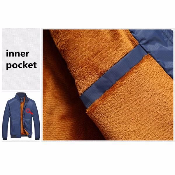 Hombre Winter Velvet Plus Grueso Cálido Color Puro Chaqueta Informal Abrigo Con Cremallera