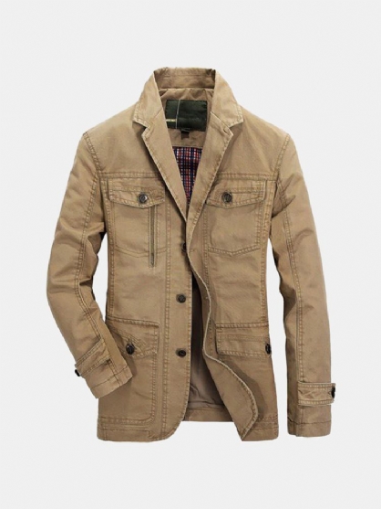 Hombres Otoño Algodón Multi Bolsillos Un Solo Pecho Casual Negocios Botón Blazers Chaqueta Abrigos