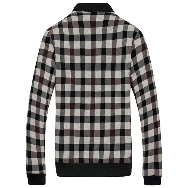 Hombres Otoño Invierno Mezcla De Algodón Plaid Stand Collar Cremallera Deportes Elásticos Puños Chaqueta Abrigo