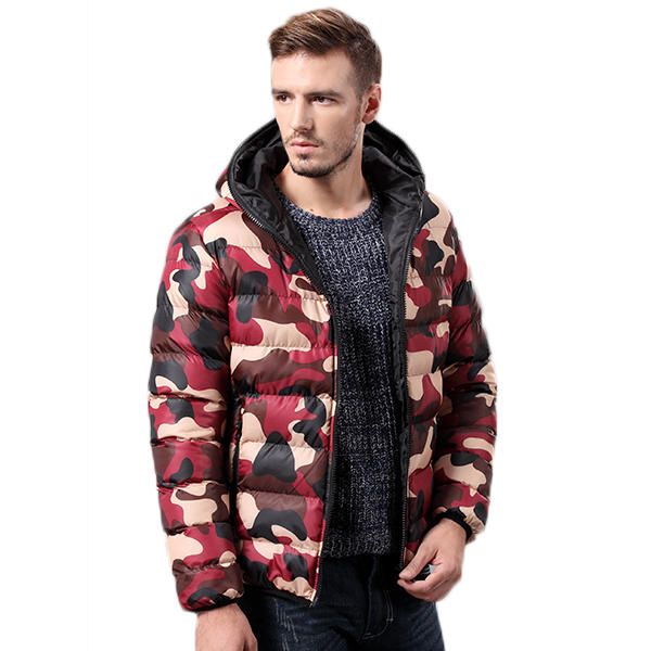 Moda Para Hombre Camuflaje De Impresión Chaqueta Gruesa De Invierno Cálido Abrigo Con Capucha