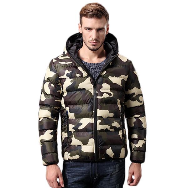 Moda Para Hombre Camuflaje De Impresión Chaqueta Gruesa De Invierno Cálido Abrigo Con Capucha