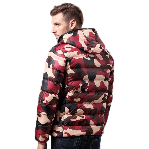 Moda Para Hombre Camuflaje De Impresión Chaqueta Gruesa De Invierno Cálido Abrigo Con Capucha