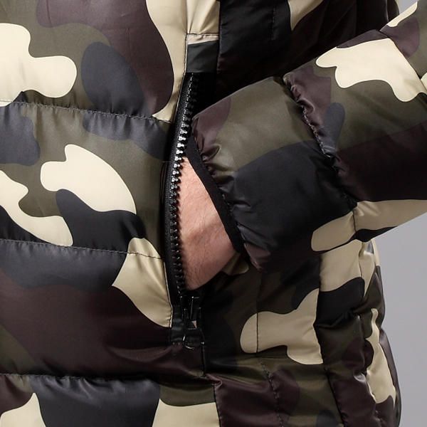 Moda Para Hombre Camuflaje De Impresión Chaqueta Gruesa De Invierno Cálido Abrigo Con Capucha